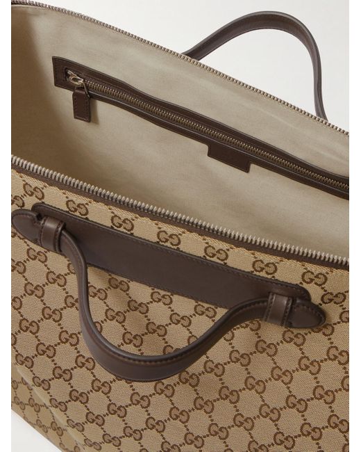 Gucci Natural Medium Monogrammed Canvas And Leather Duffle Bag for men