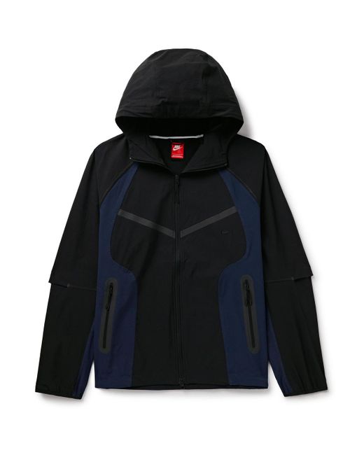 Nike Blue Tech Logo-Print Panelled Stretch-Nylon Hooded Jacket for men