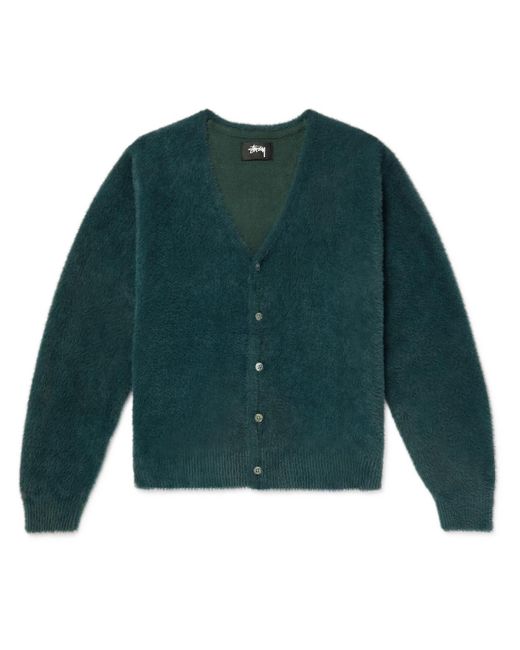 Stussy Green Shaggy Brushed Knitted Cardigan for men