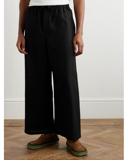 Loewe Black Paula's Ibiza Wide-leg Cropped Woven Drawstring Trousers for men