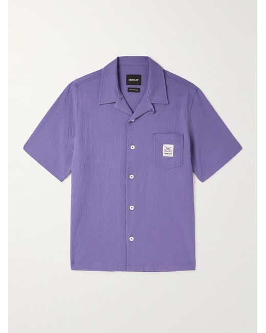 Howlin' By Morrison Purple Camp-Collar Stretch-Cotton Seersucker Shirt for men