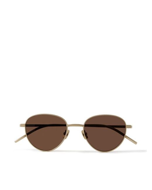 Bottega Veneta Brown Panthos Round-Frame-Tone Brushed-Titanium Sunglasses for men