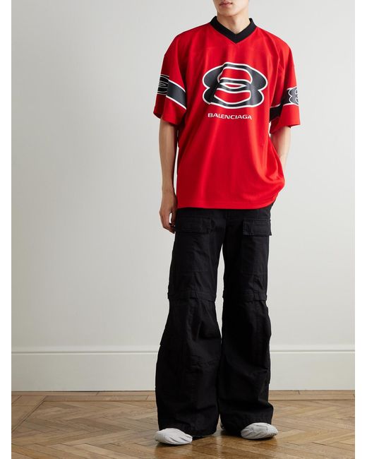 Balenciaga Red American Football Oversized Printed Piqué T-Shirt for men