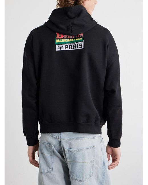 Balenciaga Blue Logo-Detailed Cotton-Jersey Hoodie for men