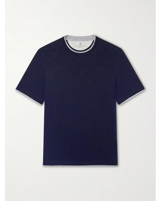 Brunello Cucinelli Blue Layered Cotton-Jersey T-Shirt for men