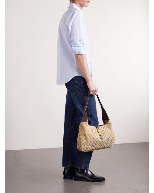 Gucci Natural Jackie 1961 Large Leather-Trimmed Monogrammed Canvas Messenger Bag for men