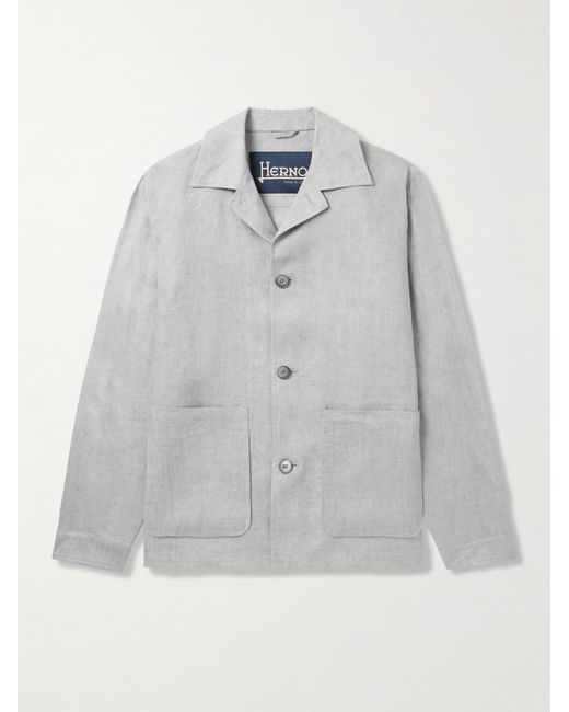 Herno Gray Camp-collar Linen Overshirt for men