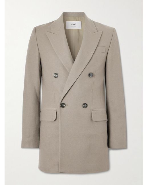 AMI Natural Double-Breasted Wool-Twill Blazer for men