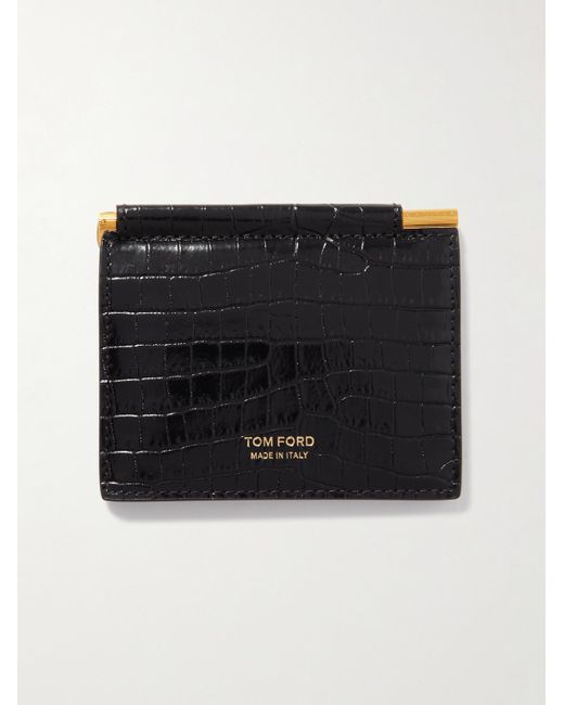 Tom Ford Black Croc-effect Leather Billfold Wallet And Money Clip for men