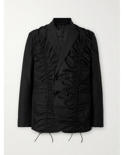 Simone Rocha Black Double-breasted Ruched Woven Blazer for men