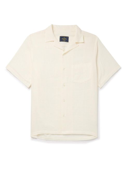 Portuguese Flannel White Convertible-collar Checked Cotton-gauze Shirt for men