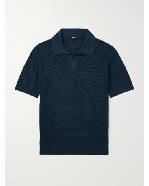 Zegna Blue Slim-fit Cotton-piqué Polo Shirt for men