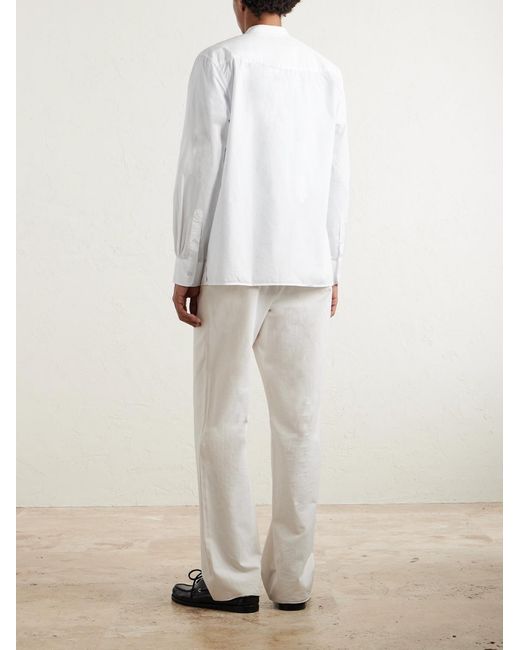 Officine Generale White Gaston Grandad-Collar Cotton-Poplin Shirt for men