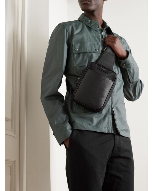Serapian Black Sling Coated-canvas And Cross-grain Leather Messenger Bag for men