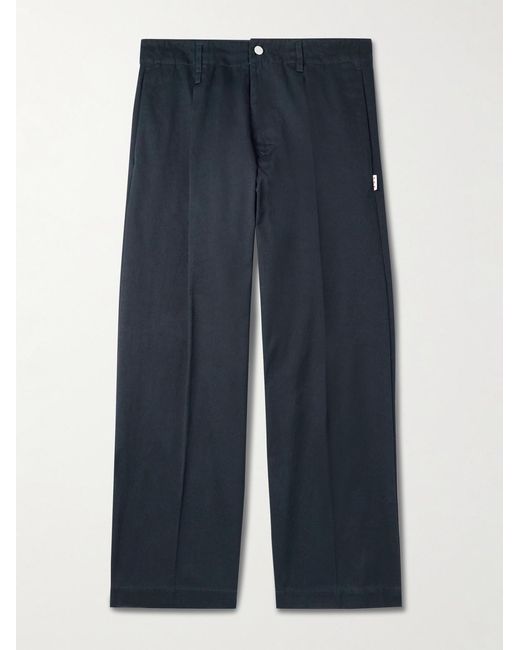 Human Made Blue Wide-Leg Pleated Cotton-Twill Trousers for men