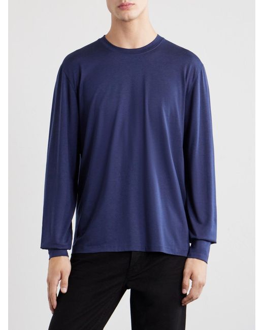 Tom Ford Blue Lyocell And Cotton-blend Jersey T-shirt for men