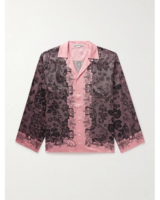 Acne Pink Sowen Camp-Collar Printed Satin Shirt for men