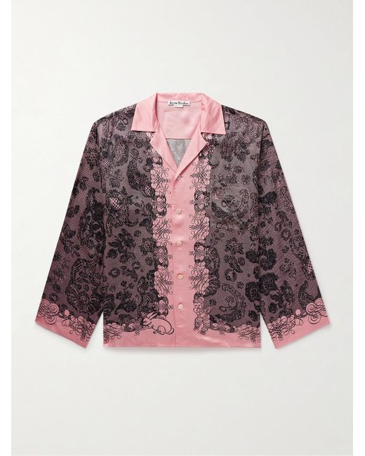 Camicia in raso stampato con colletto aperto Sowen di Acne in Pink da Uomo