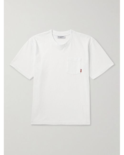 CHERRY LA White Logo-appliquéd Garment-dyed Cotton-jersey T-shirt for men