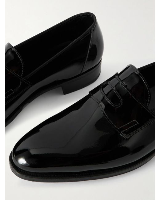 John Lobb Black Jamie Patent-Leather Penny Loafers for men