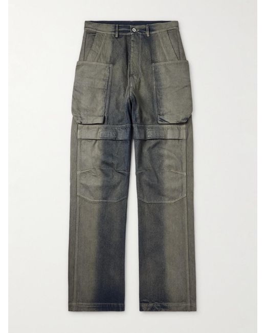 Rick Owens Gray Stefan Wide-Leg Distressed Denim Cargo Trousers for men