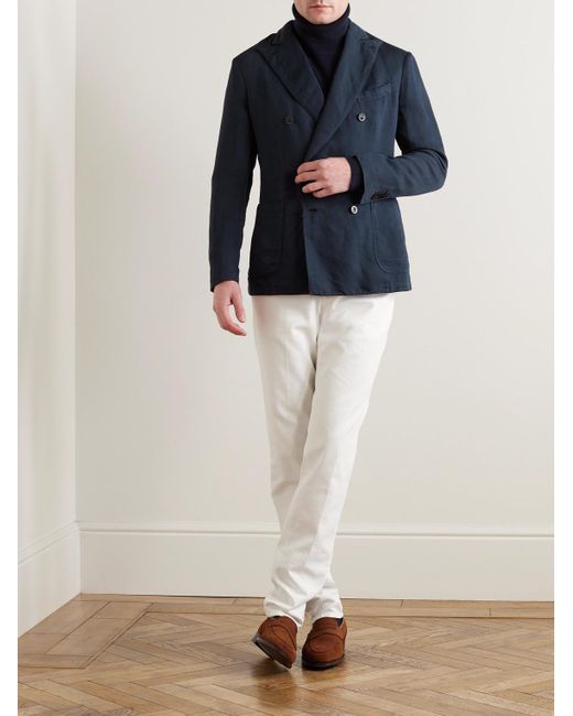Boglioli Blue K-jacket Double-breasted Cotton And Linen-blend Twill Blazer for men