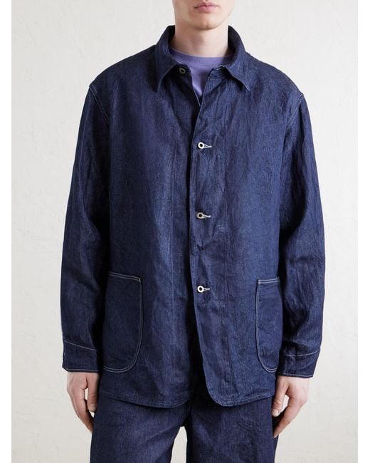 Orslow Blue Linen Denim Jacket for men