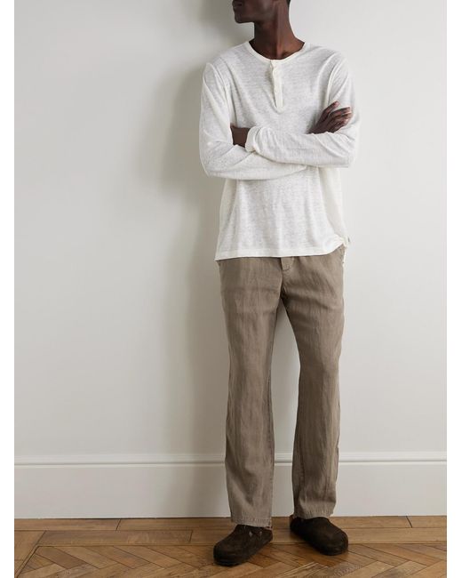 James Perse Natural Straight-leg Garment-dyed Linen Drawstring Trousers for men