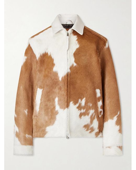 Golden Bear Brown The Stockton Leather-Trimmed Cow-Print Calf Hair Jacket for men