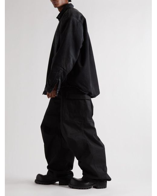 Balenciaga Hemdjacke aus wattiertem Denim mit Logostickerei in Black für Herren