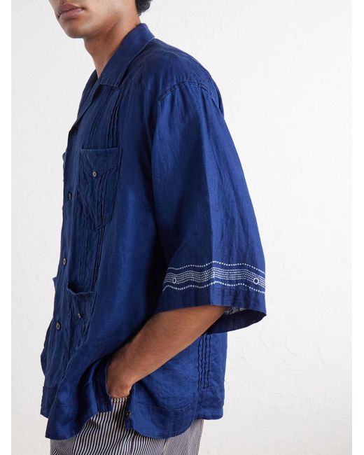 Kapital Blue Camp-Collar Printed Linen Cuban Shirt for men