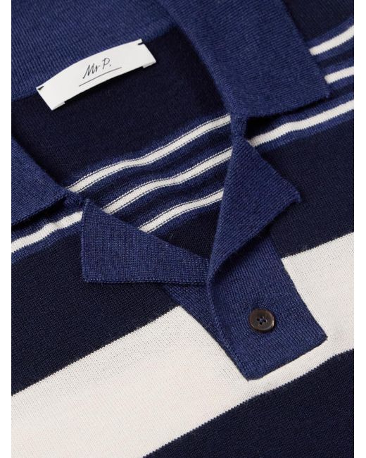 Polo in lana merino a righe con colletto aperto di Mr P. in Blue da Uomo