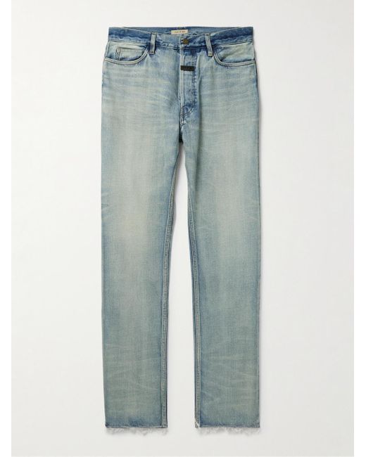 Fear Of God Gerade geschnittene Jeans mit Logoapplikation und Fransen in Blue für Herren