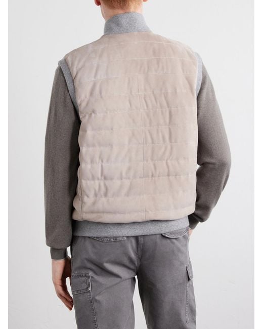 Brunello Cucinelli Natural Padded Cashmere-trimmed Quilted Suede Gilet for men