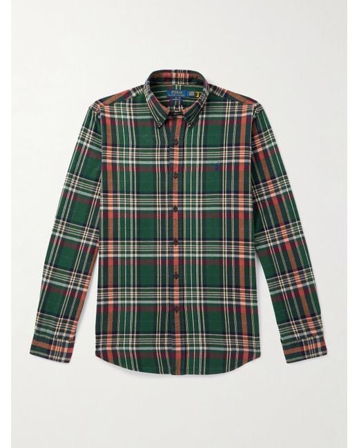 Polo Ralph Lauren Green Button-Down Collar Checked Cotton Oxford Shirt for men