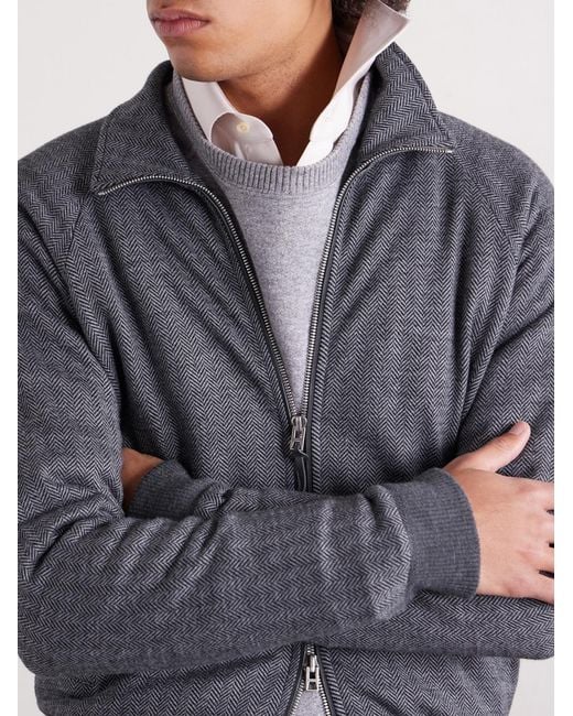 Tom Ford Blue Herringbone Cotton, Wool And Silk-Blend Jacket for men