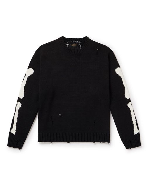 Kapital Black 5g Distressed Intarsia Cotton-blend Sweater for men