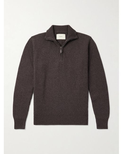 James Purdey & Sons Gray Clifford Ribbed Wool And Cashmere-Blend Half-Zip Sweater for men