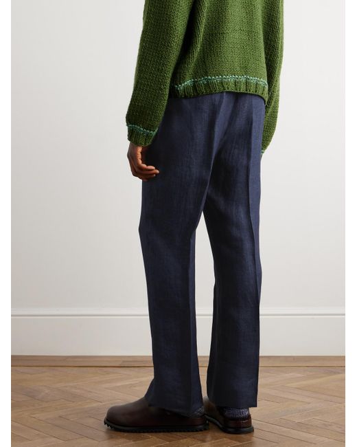Piacenza 1733 Blue Straight-Leg Linen Trousers for men