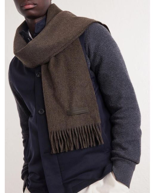 Zegna Brown Oasi Fringed Cashmere Scarf for men