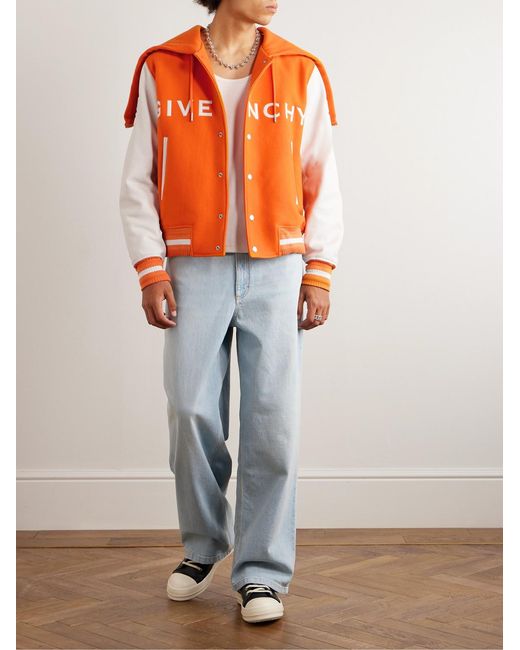 Givenchy Orange Logo-Embossed Wool-Blend And Full-Grain Leather Jacket for men