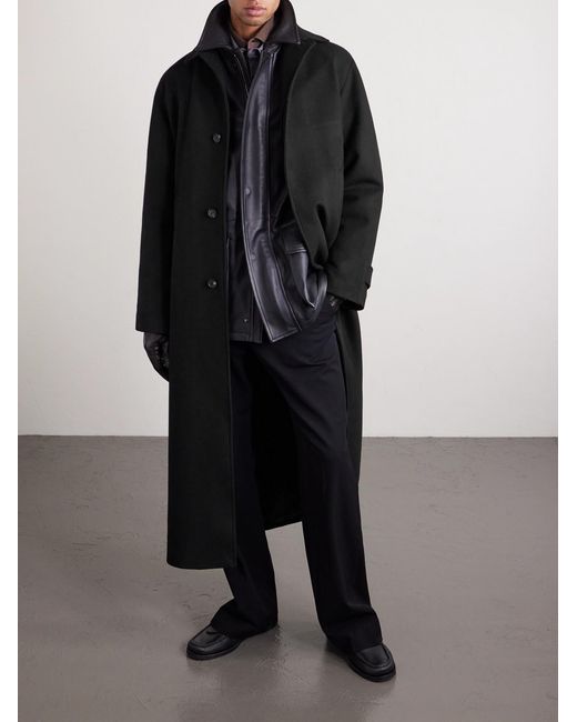 Saman Amel Black Belted Wool Overcoat for men