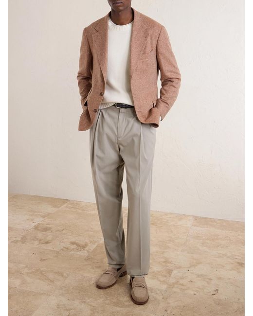 Brunello Cucinelli Natural Straight-leg Pleated Cotton-twill Trousers for men
