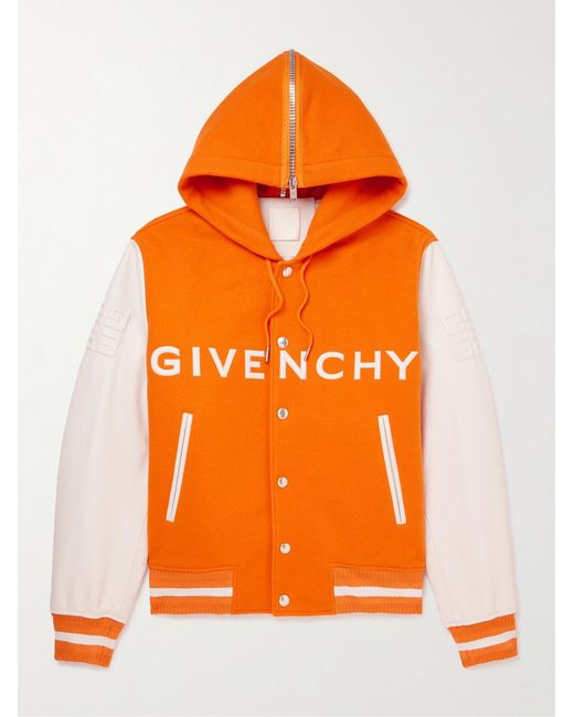 Givenchy Orange Logo-Embossed Wool-Blend And Full-Grain Leather Jacket for men