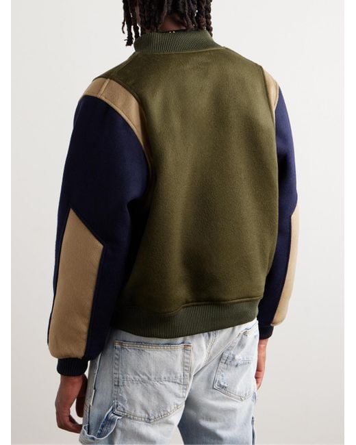 Rhude Green Lamborghini Embroidered Wool-Blend Flannel Varsity Jacket for men