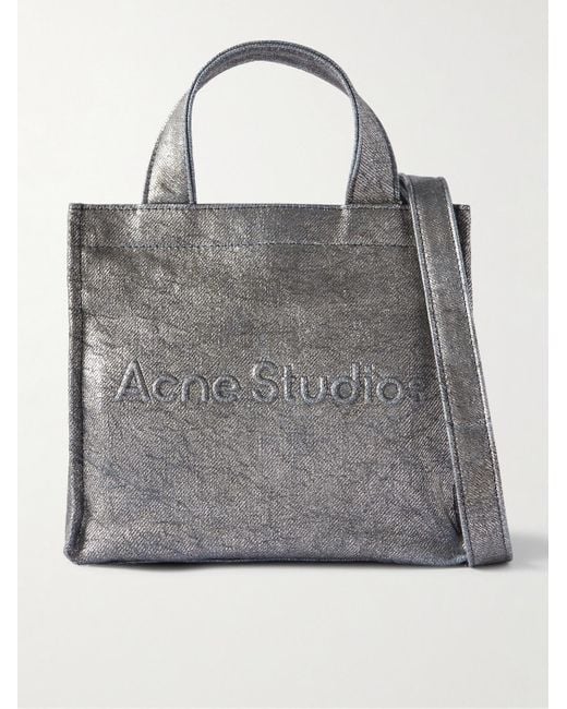 Acne Gray Logo-Embossed Metallic Denim Tote Bag for men