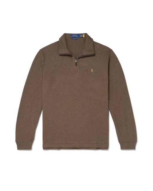 Polo Ralph Lauren Brown Logo-Embroidered Cotton Half-Zip Sweater for men