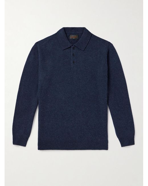 Beams Plus Blue Wool Polo Shirt for men