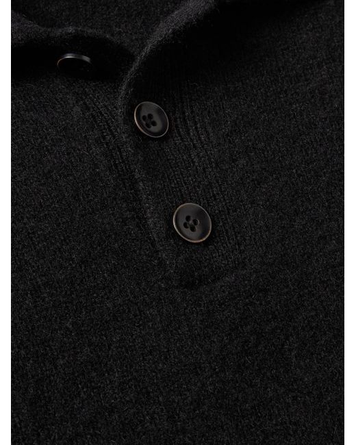 The Elder Statesman Black Brushed-Cashmere Polo Shirt for men