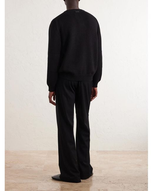 Saint Laurent Black Waffle-Knit Cotton Sweater for men